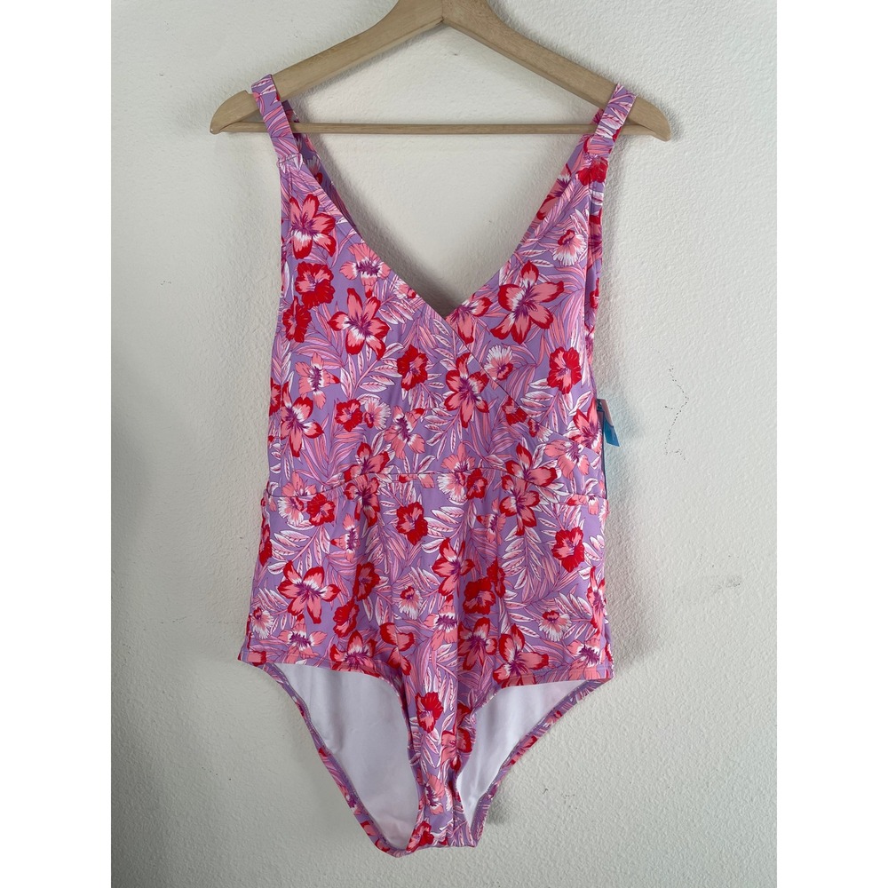 NEW Draper James Womens Plus 3X‎ Purple Floral One Piece Swimsuit UPF 50+